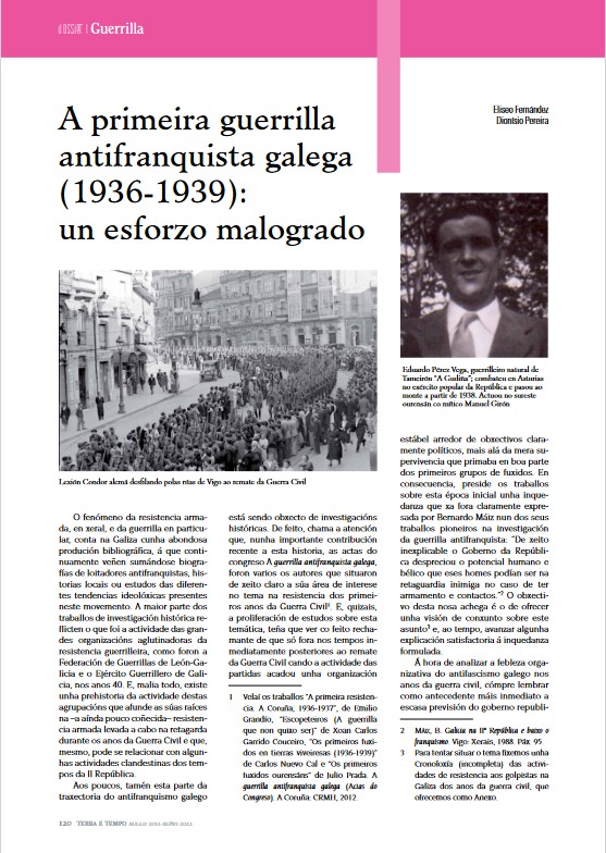 Eliseo Fernández e Dionisio Pereira - A primeira guerrilla antifranquista galega (1936-1939): un esforzo malogrado